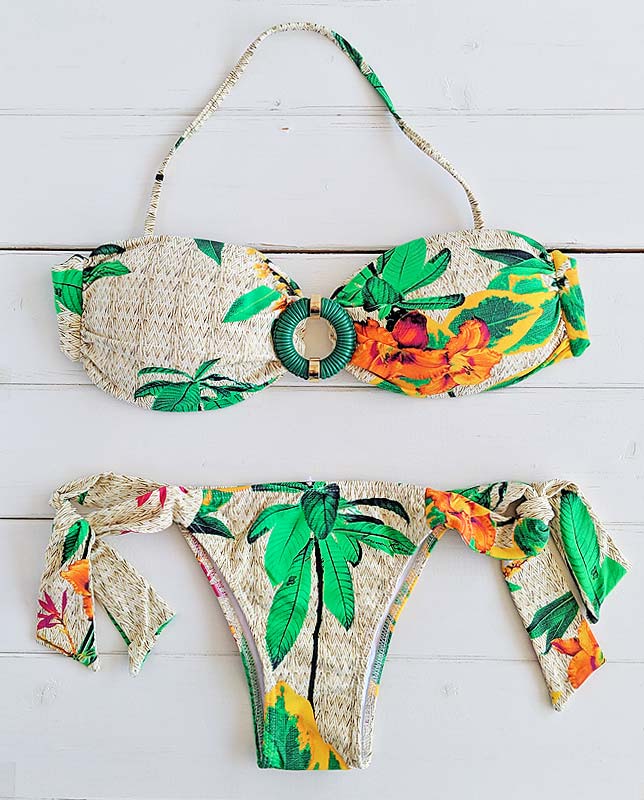 Morena Rosa】トロピカルリゾート柄バンドゥ水着｜レディース,水着の