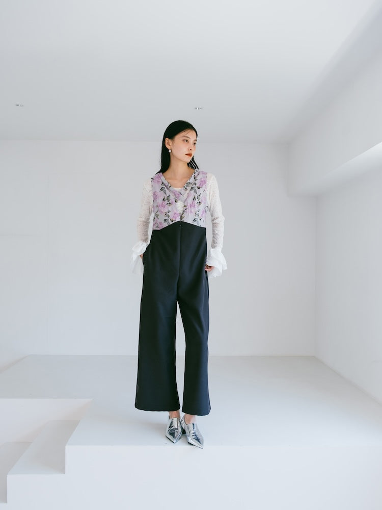 Cross Neck Jacquard Jumpsuits｜結婚式やお呼ばれに｜ジャガード