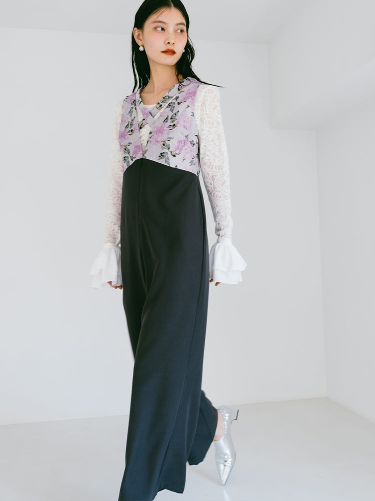 Cross Neck Jacquard Jumpsuits｜結婚式やお呼ばれに｜ジャガード