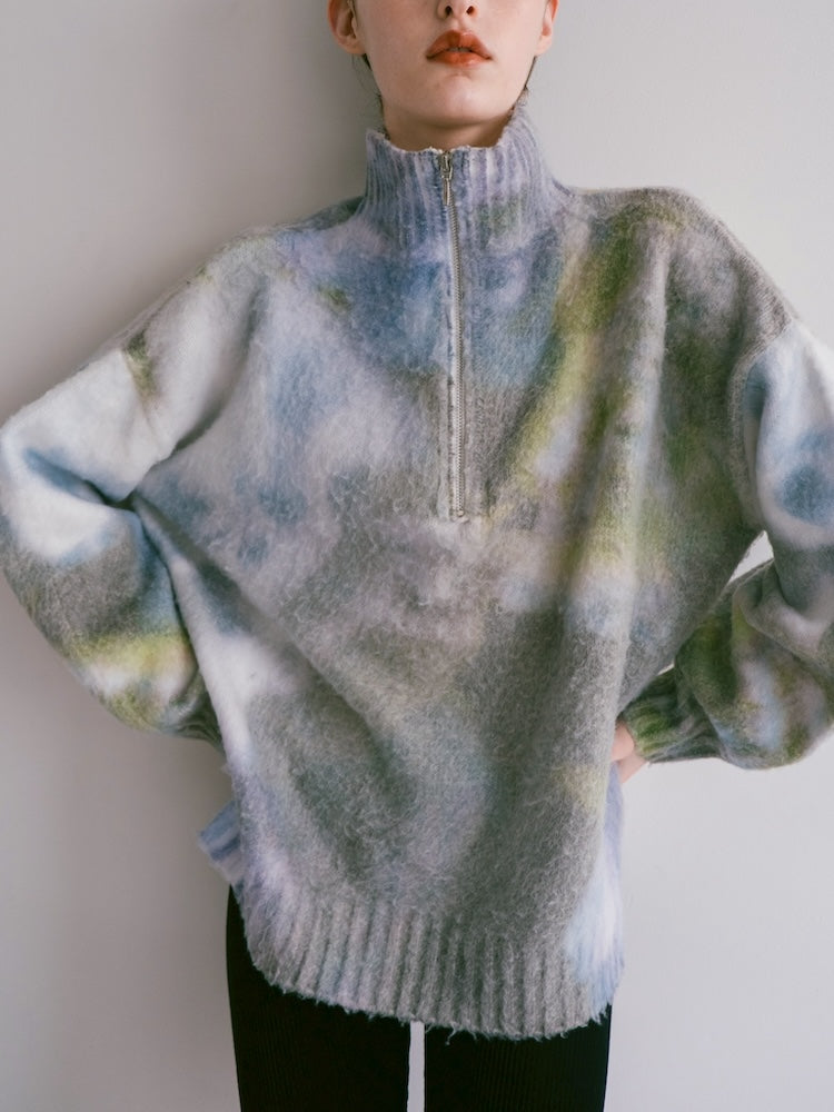 Flower Print Half Zip Knit｜真冬もあったかい ハーフジップニット