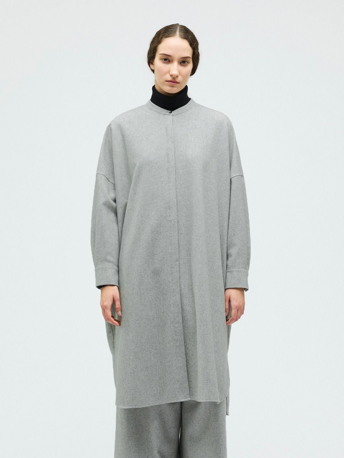 mizuiro ind ウールブレンドスタンドカラーシャツワンピース