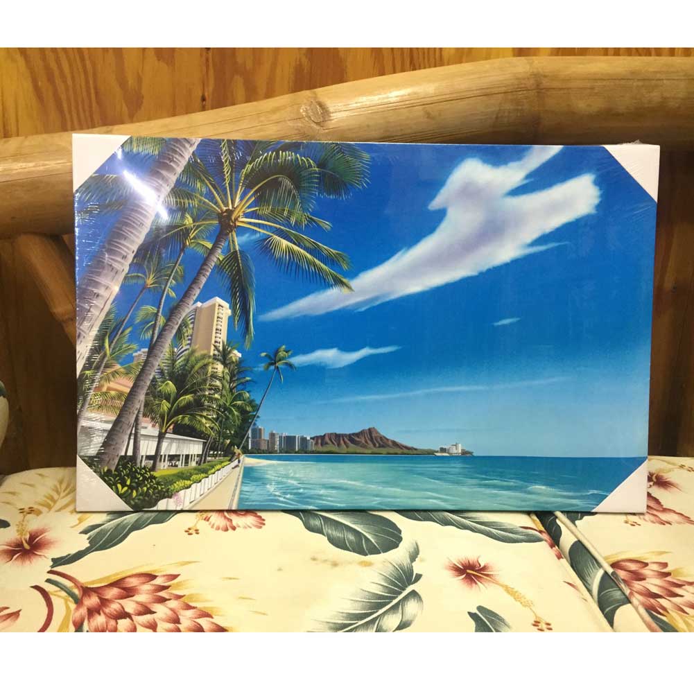 絵画 ハワイ キャンパスパネル絵 Waikiki Beach 栗山義勝/Yoshikatsu