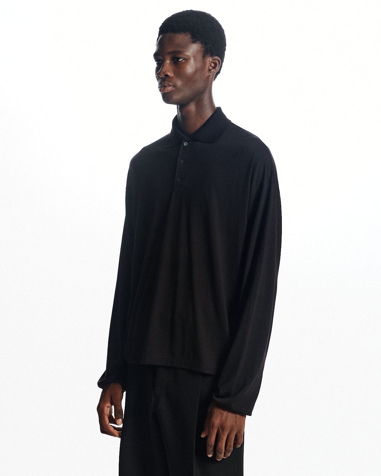 スーパー160sウール防縮天竺 / ロングスリーブポロ, Black – MARKAWARE