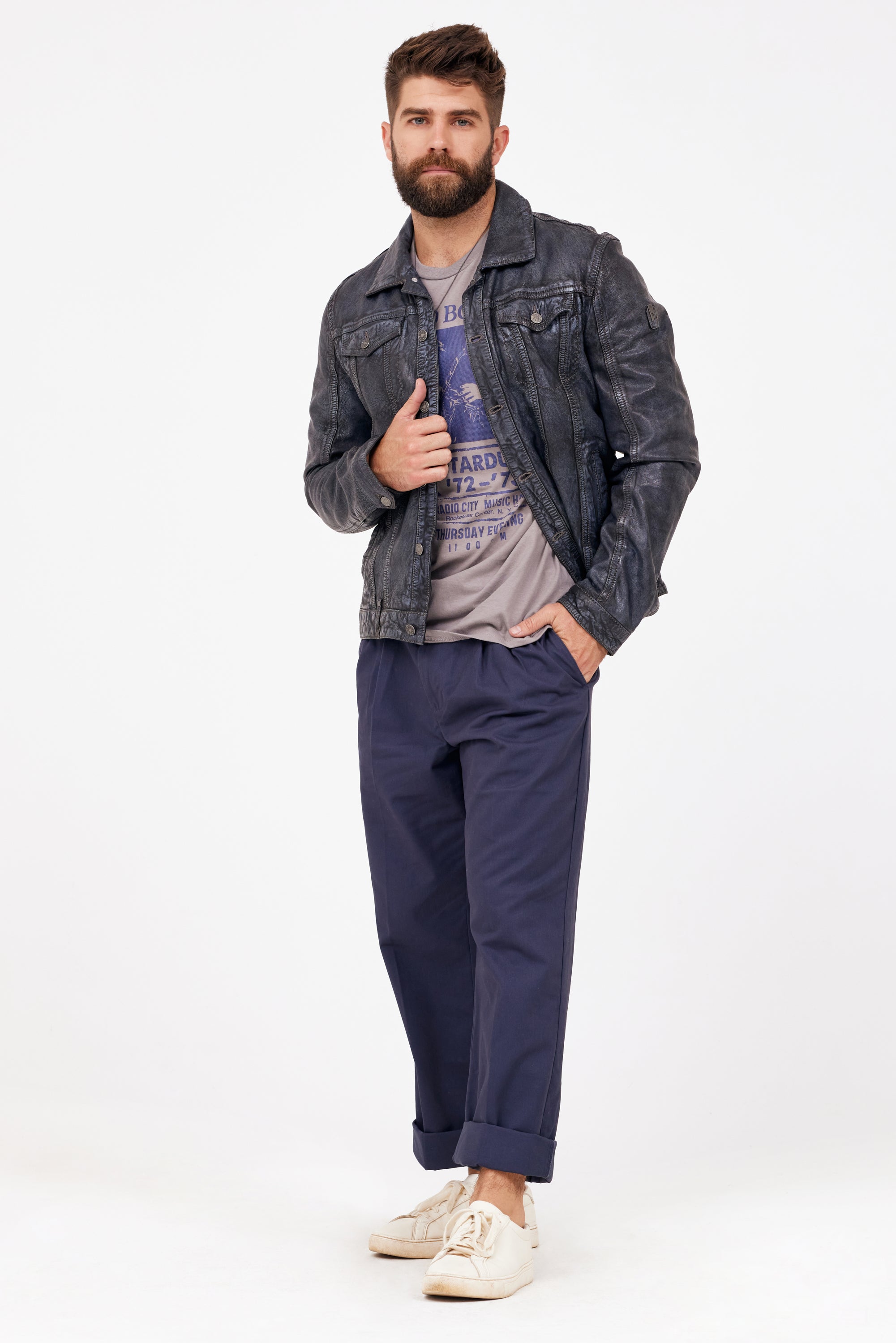 Geoff RF Leather Jacket, Anthracite-Blue – mauritiusleather
