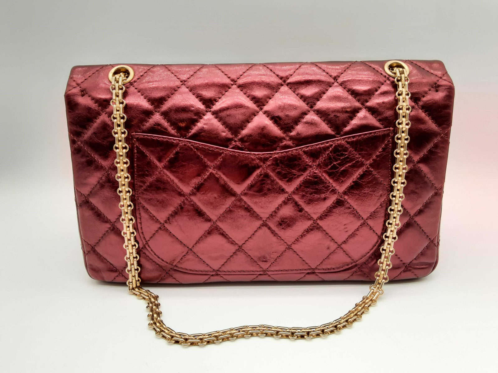 Chanel Quilted Red Metallic Leather Double Flap Shoulder Bag