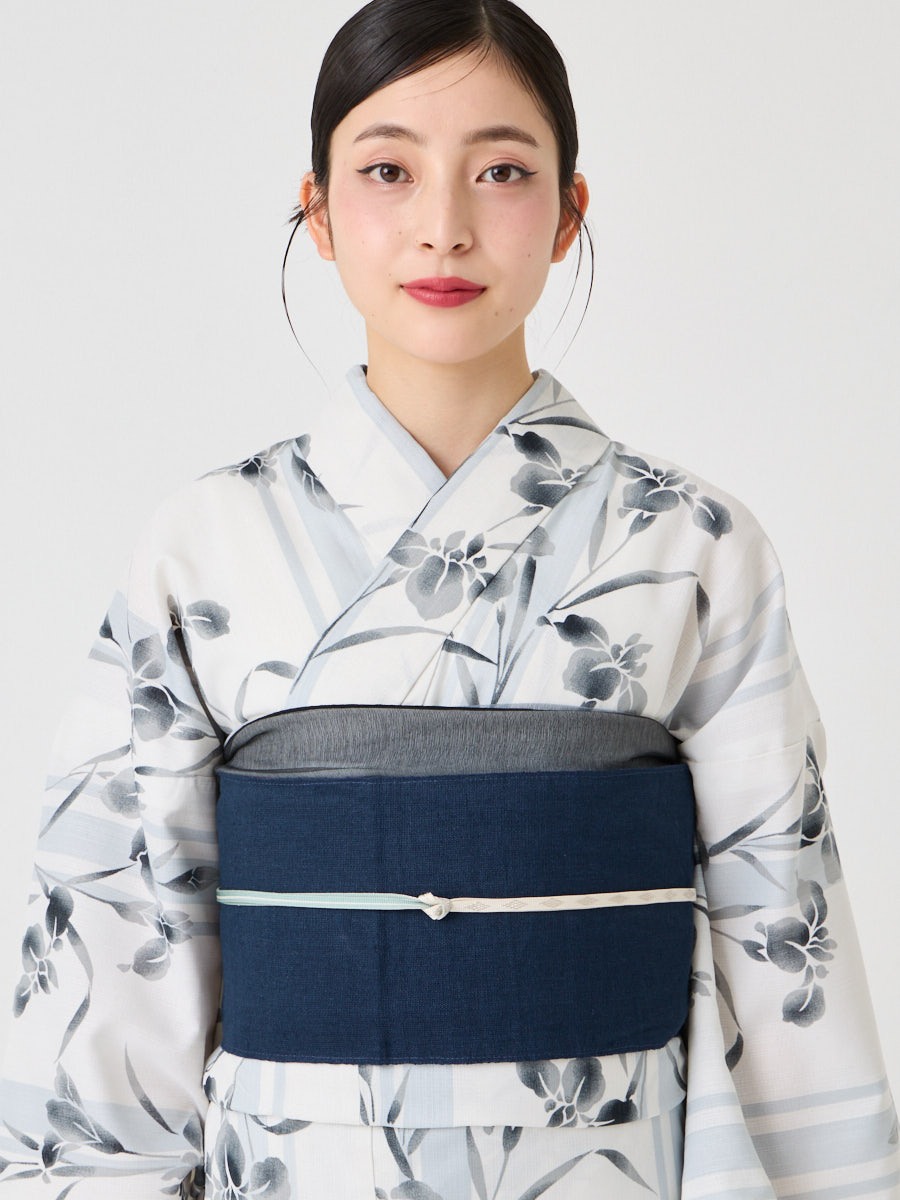 浴衣単品「 NaturalFurifu あやめストライプ 」(FREE オフホワイト