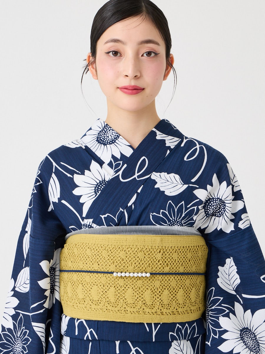 浴衣単品「 NaturalFurifu ひまわり 」(FREE ネイビー): ふりふ