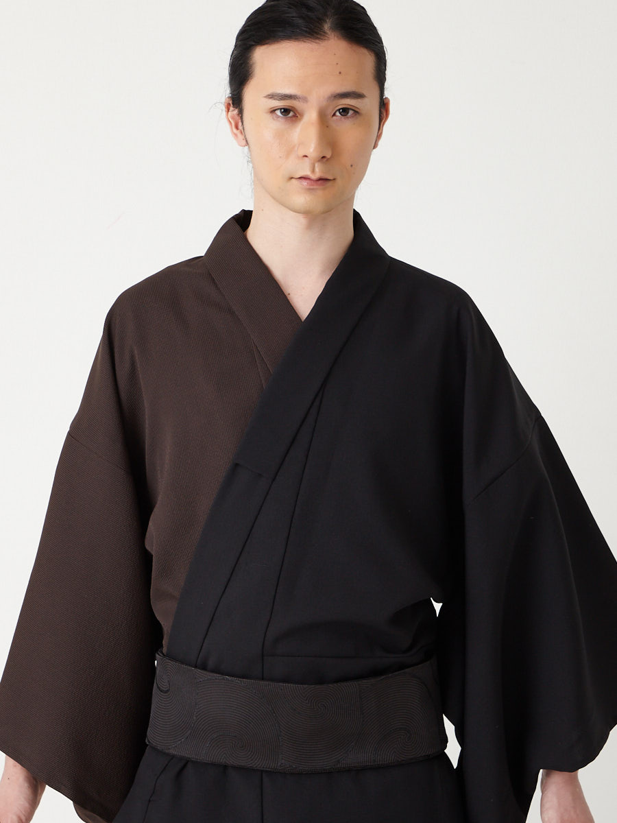 メンズ浴衣・帯 2点セット（ メンズ片見合わせ浴衣＋ 角帯 渦）(M