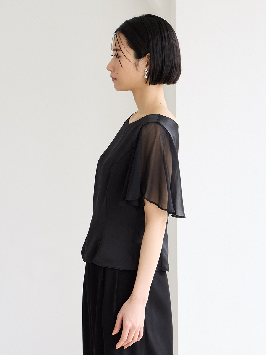 シフォン×サテン半袖ブラウス(L ホワイト): AIMER | エメ ｜ミマツ