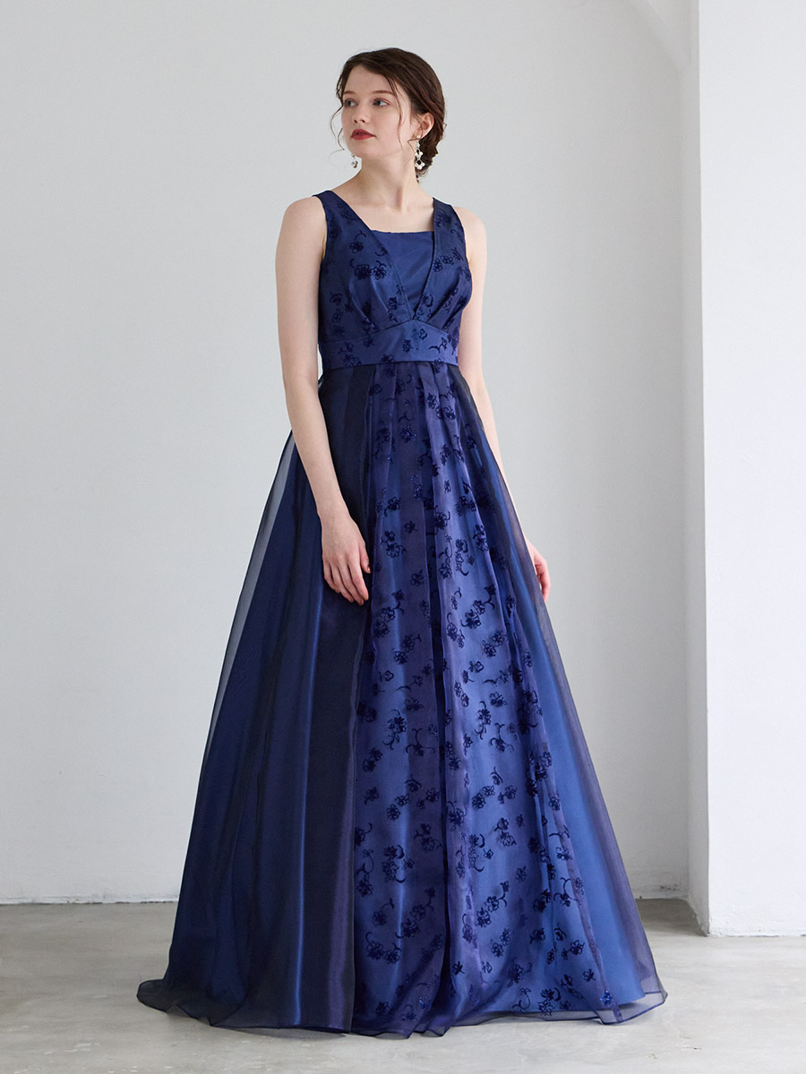 Roselle/オーガンジー×ラメフロッキーロングドレス(M ベリー): AIMER