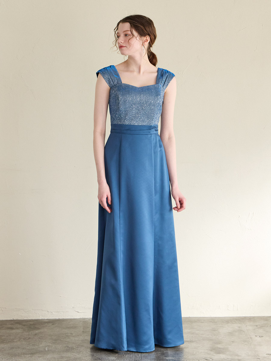 WEB限定】2WAYラメニット×サテンスレンダードレス(M ターコイズ