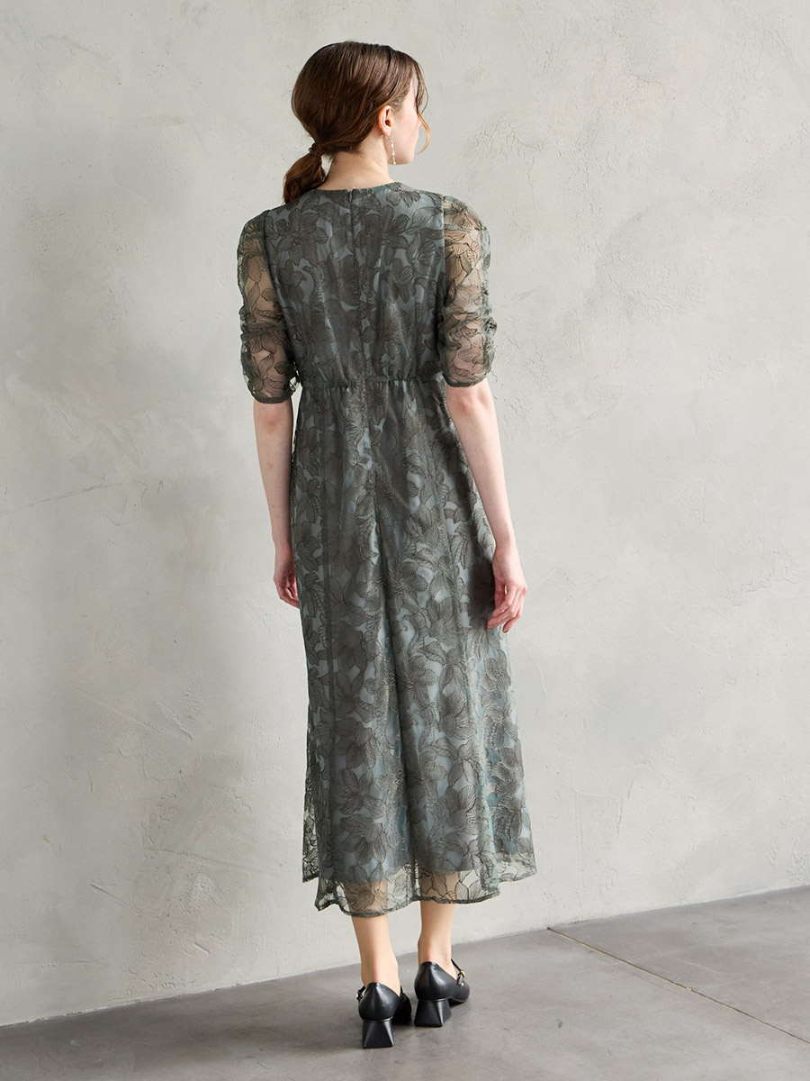 試着キャンペーン対象】エンブロイダリーチュールパイピングドレス(S