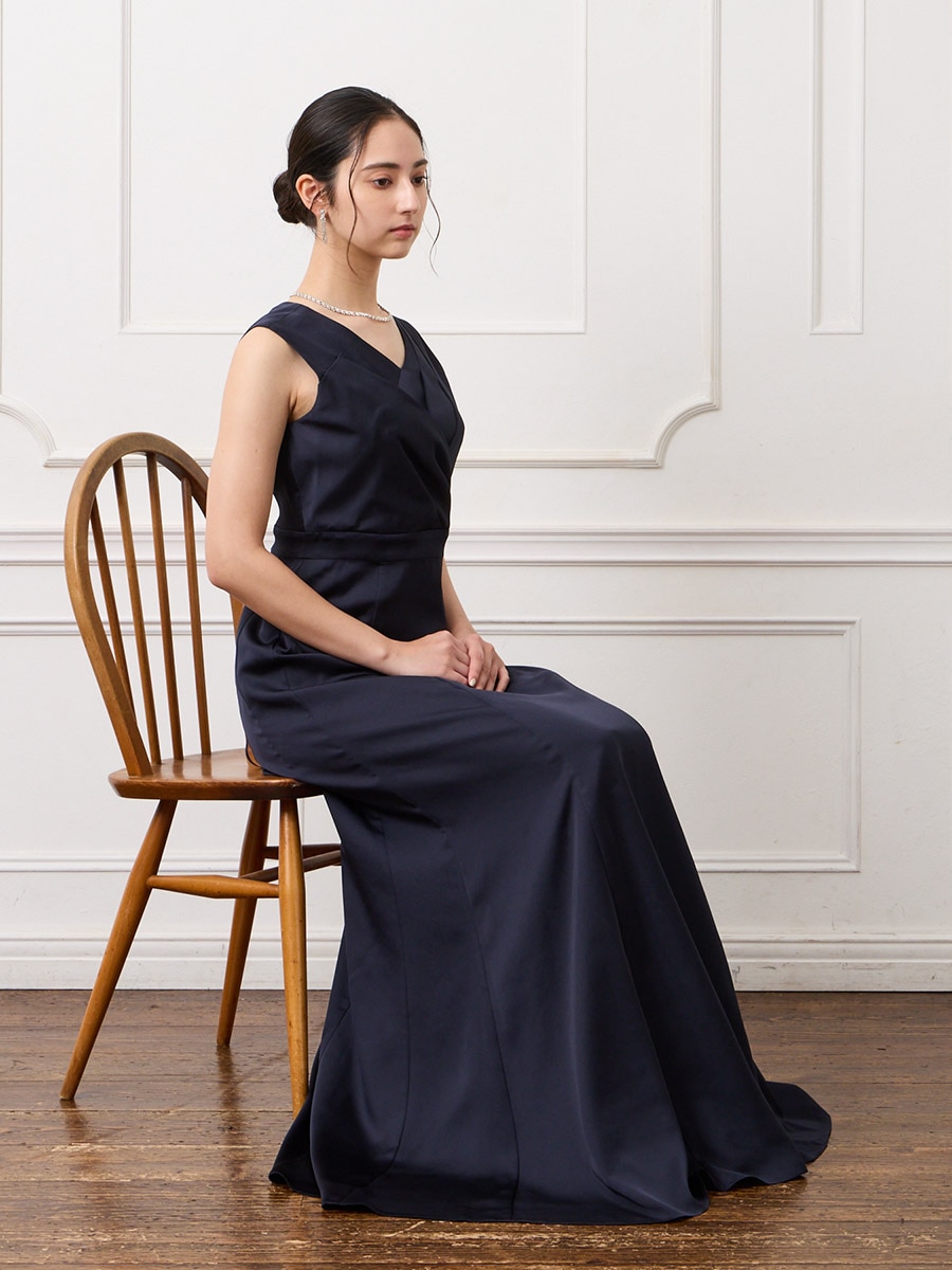 タックデザインサテンロングドレス(M ダルブルー): AIMER | エメ