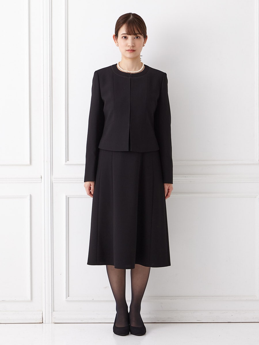 喪服・礼服】ブラックフォーマルアンサンブル（ノーカラージャケット