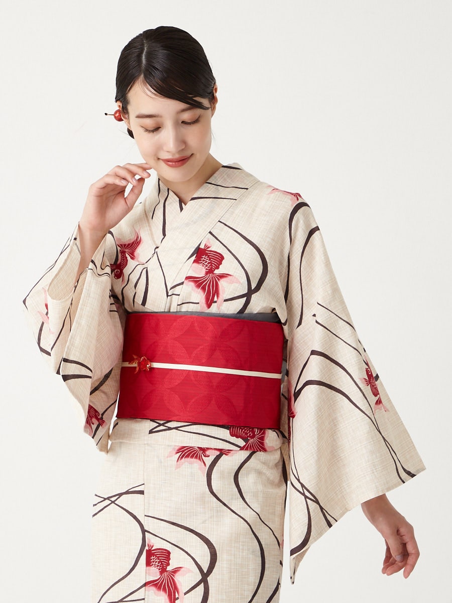 ラスト1点】浴衣単品「 流水金魚 」(FREE オフホワイト): ふりふ