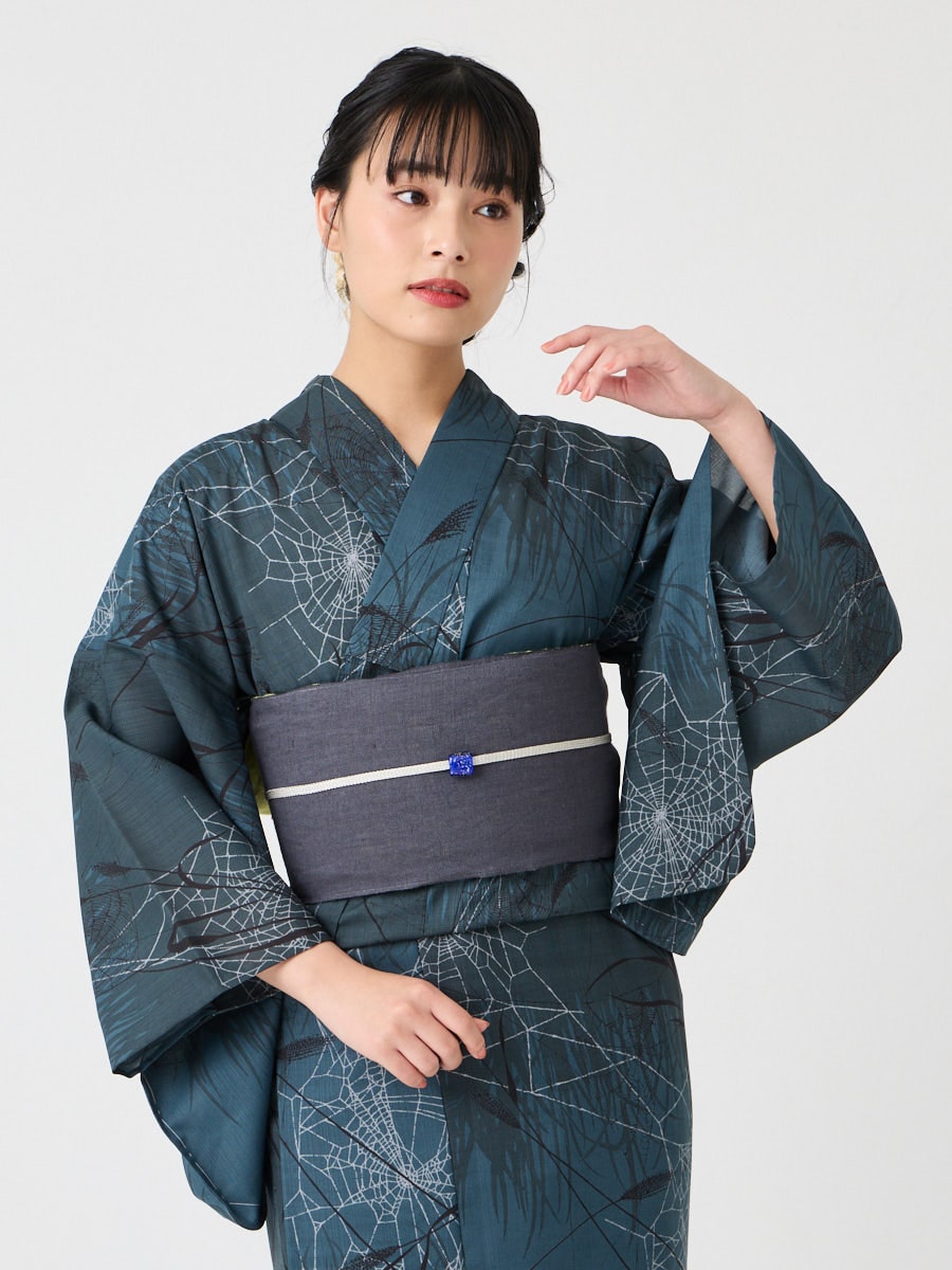 浴衣単品「 ススキと蜘蛛の巣 」(FREE ダークグレー): ふりふ ｜ミマツ