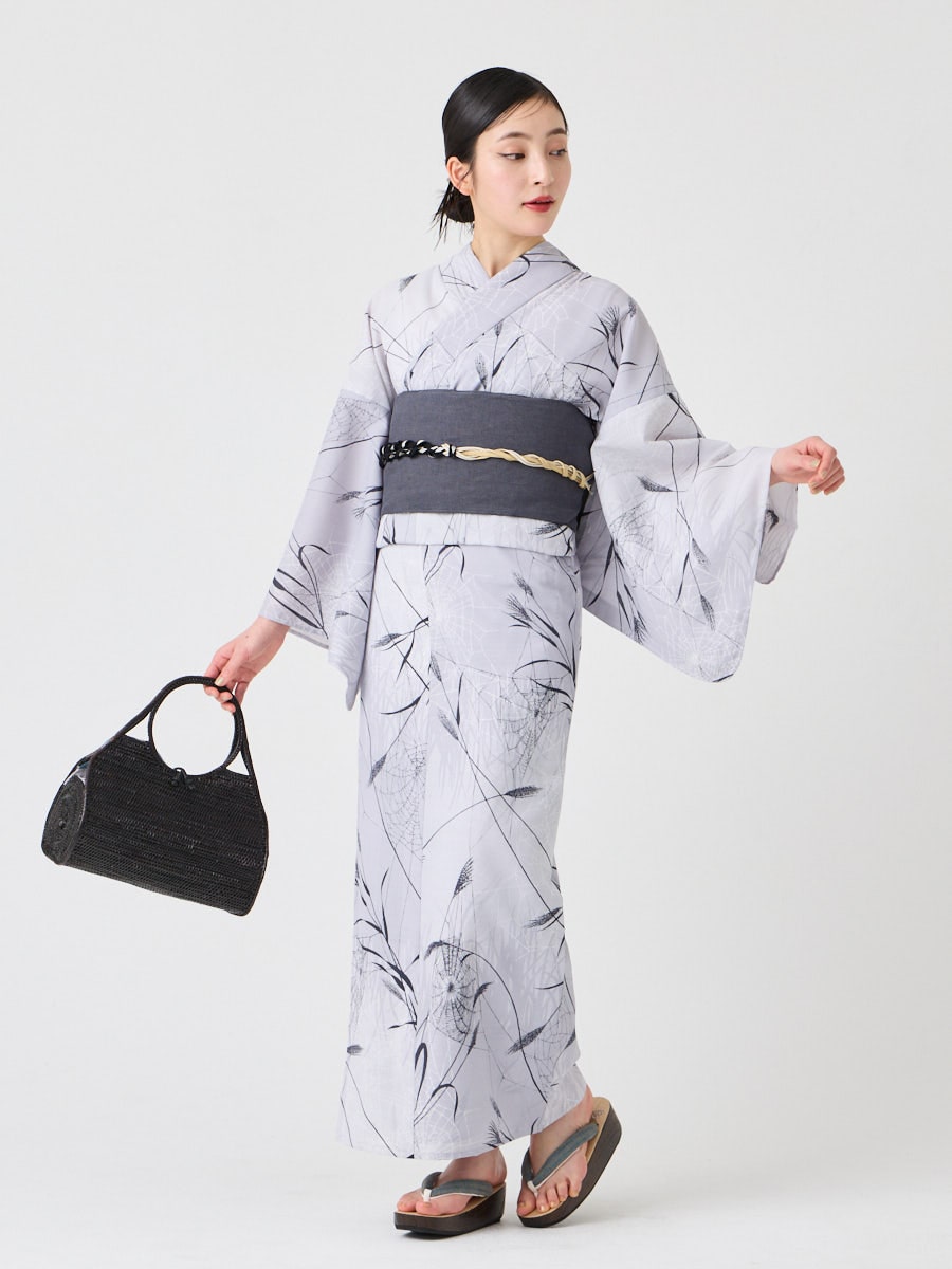 浴衣単品「 ススキと蜘蛛の巣 」(FREE ダークグレー): ふりふ ｜ミマツ