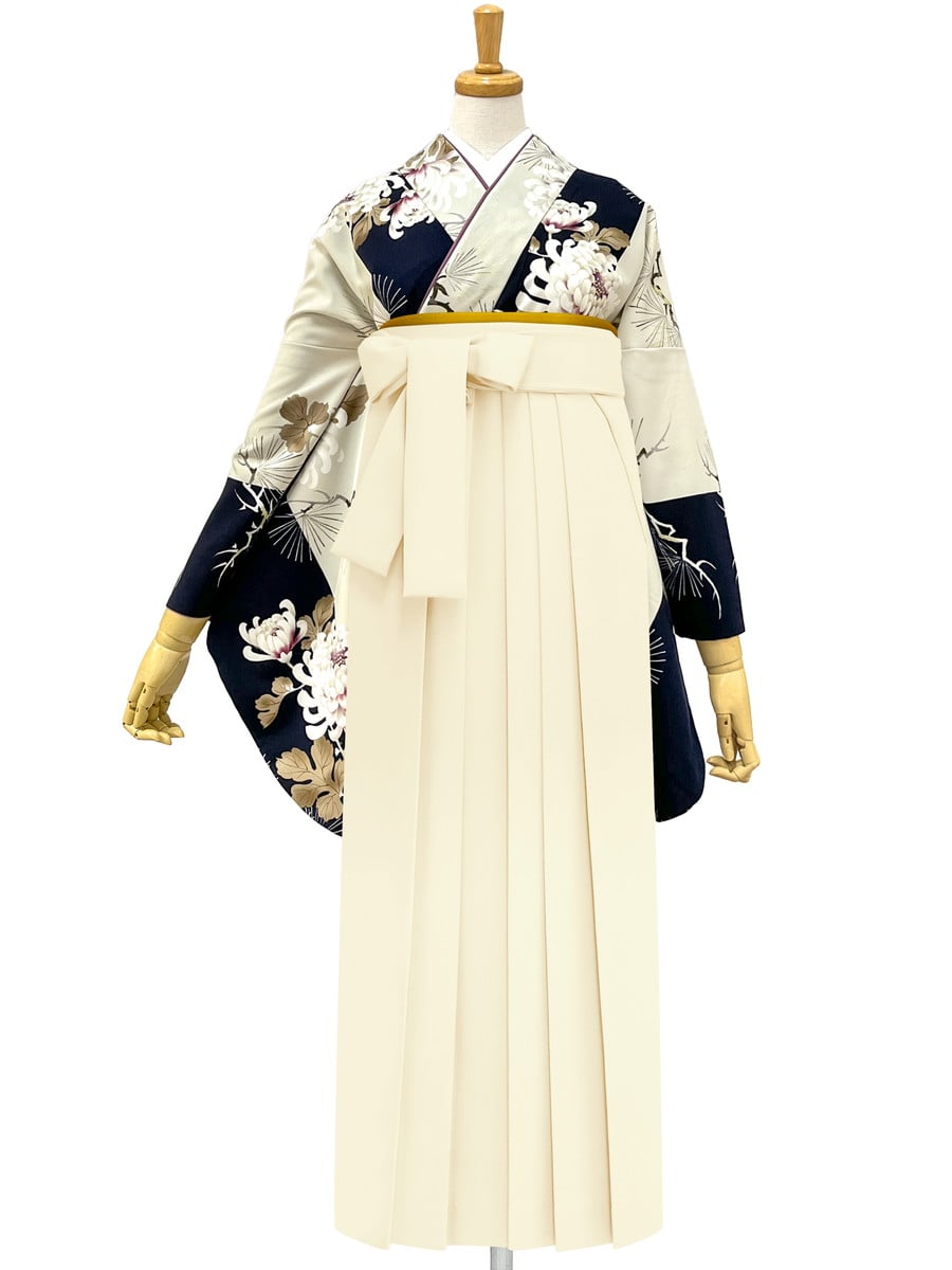 レンタル商品】レンタル袴「【M0110】 昼夜菊松・紺」(S アイボリー