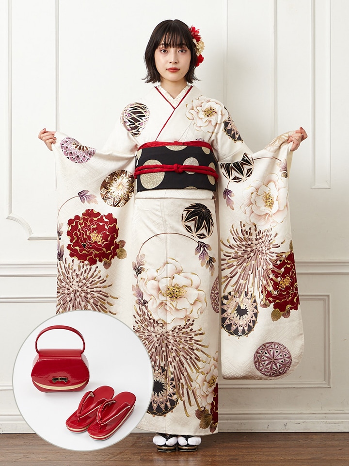 レンタル振袖【F5803】 鞠に乱菊(FREE ブラック): ふりふ ｜ミマツ