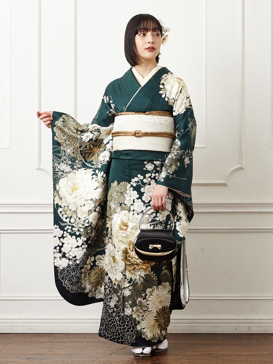 レンタル振袖【F5801】 菊に牡丹(FREE ブラック): ふりふ ｜ミマツ