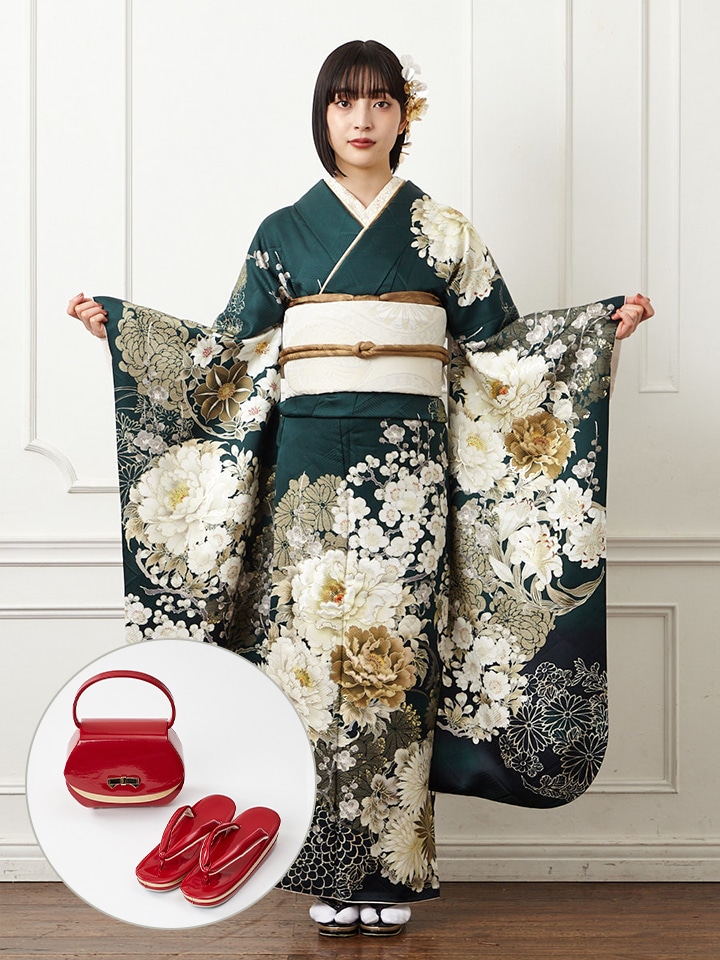 レンタル振袖【F5801】 菊に牡丹(FREE ブラック): ふりふ ｜ミマツ