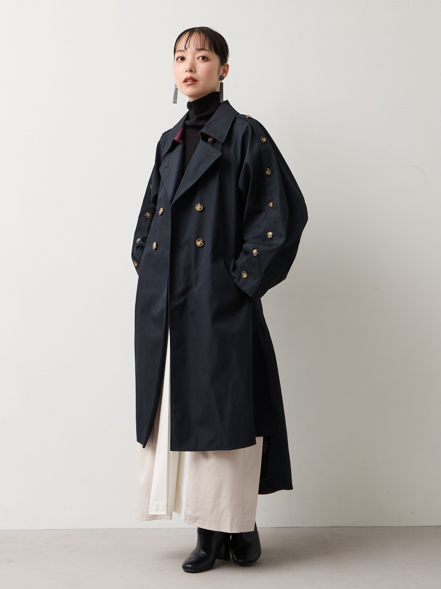 ラスト1点】花園ボンディングトレンチコート(FREE ブラック): ふりふ
