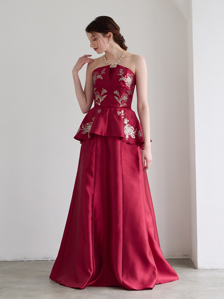 Orliane/ペプラムデザインシャンタンロングドレス(M アイボリー