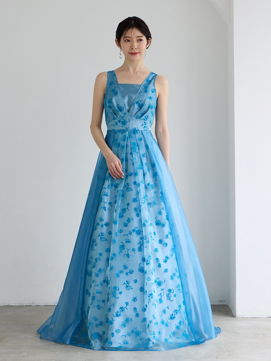 Roselle/オーガンジー×ラメフロッキーロングドレス(M ベリー): AIMER