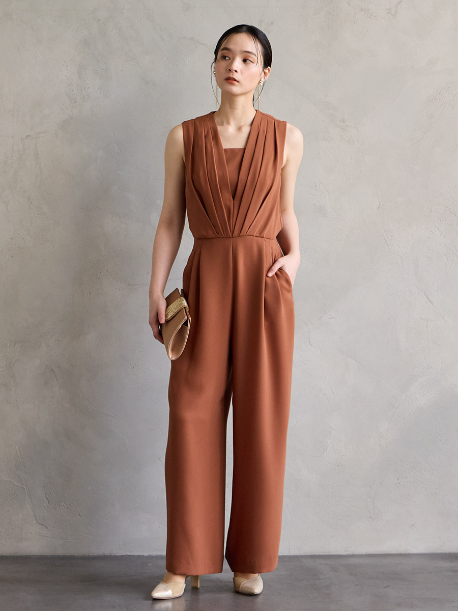 試着キャンペーン対象】ストレートパンツオールインワン(S グレー