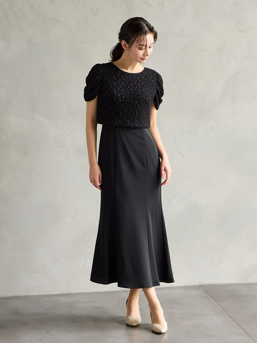 ラメニットレース×ダブルクロスソフトマーメイド2WAYドレス(M ライト