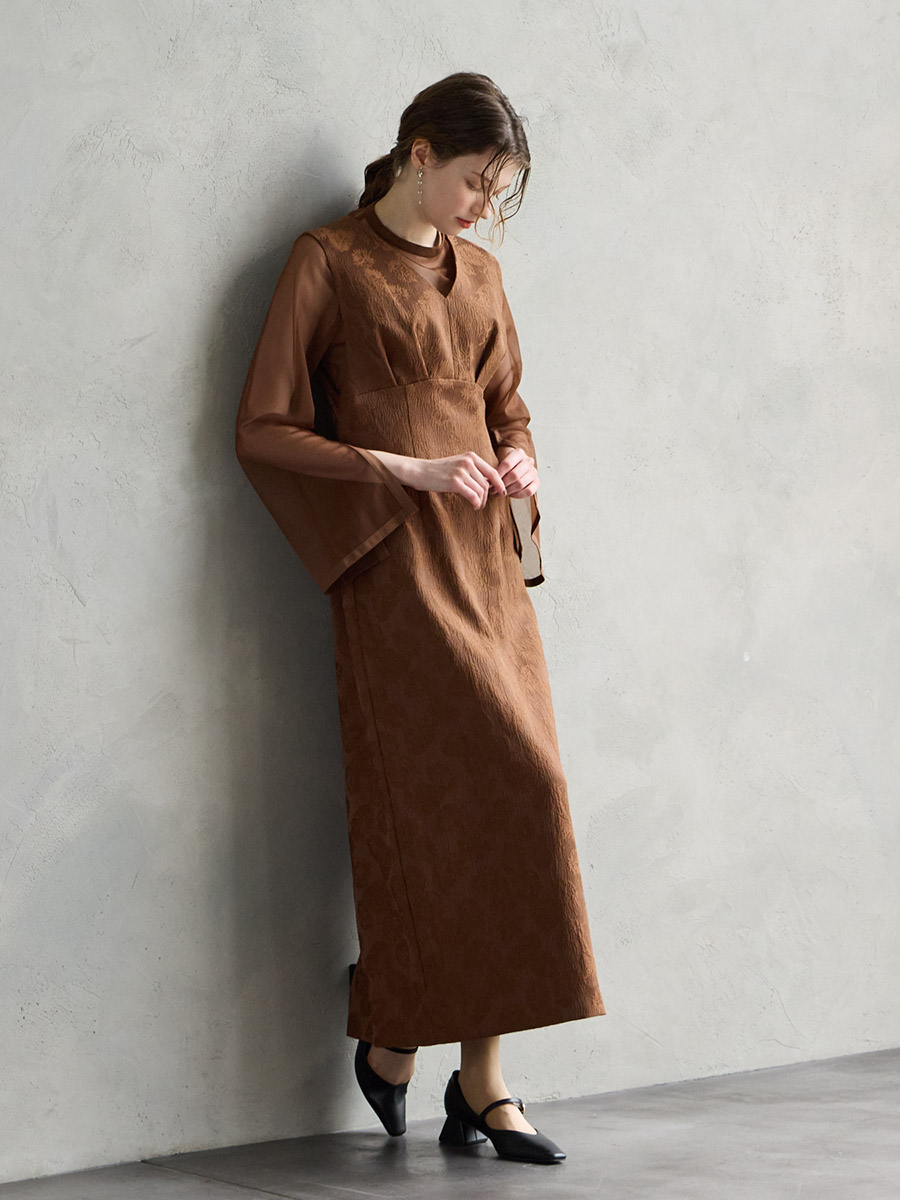 試着キャンペーン対象】チュールブラウス付きジャカードIラインドレス