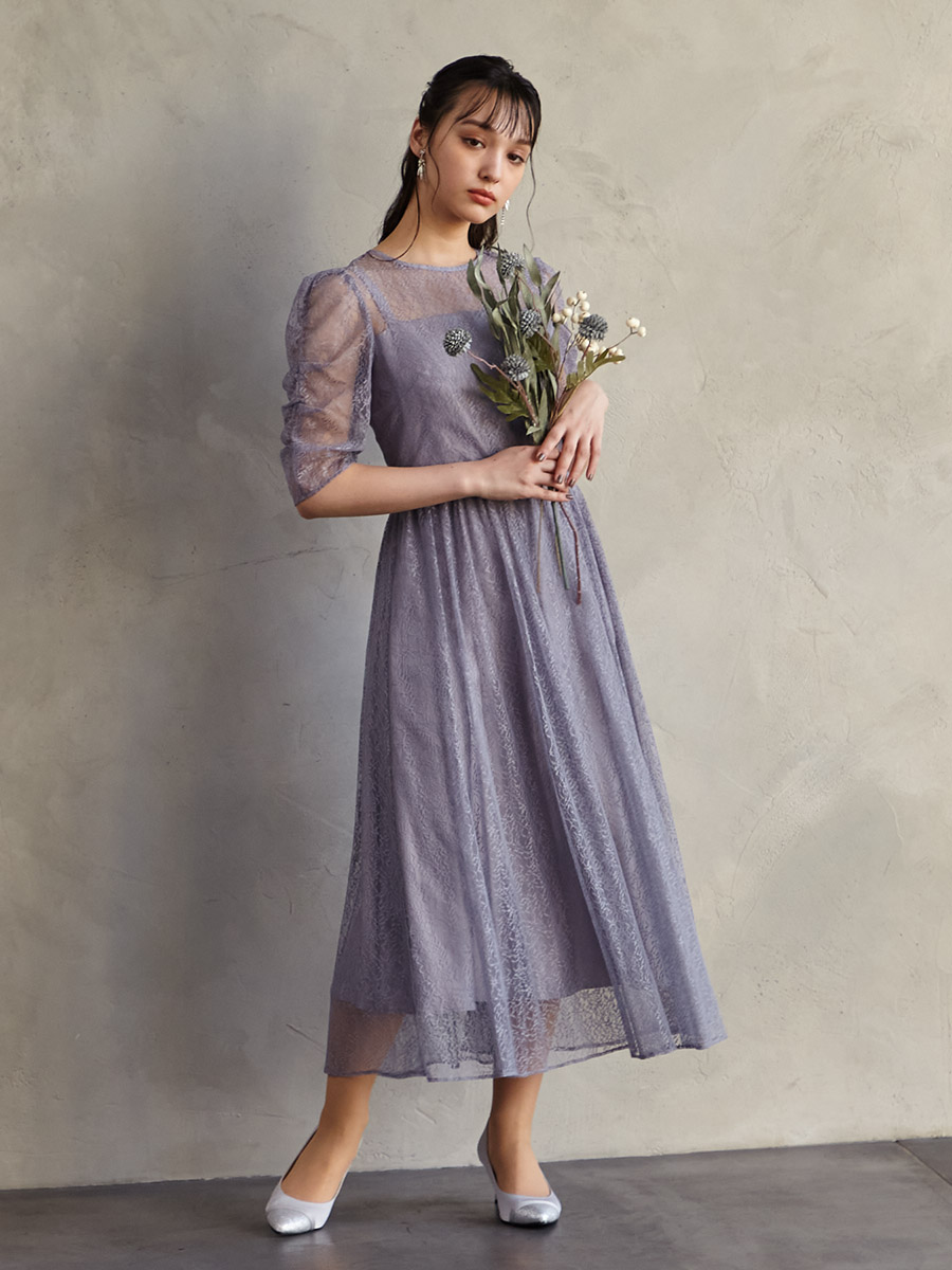 ギャザースリーブレースアップドレス｜パーティードレスの通販AIMER