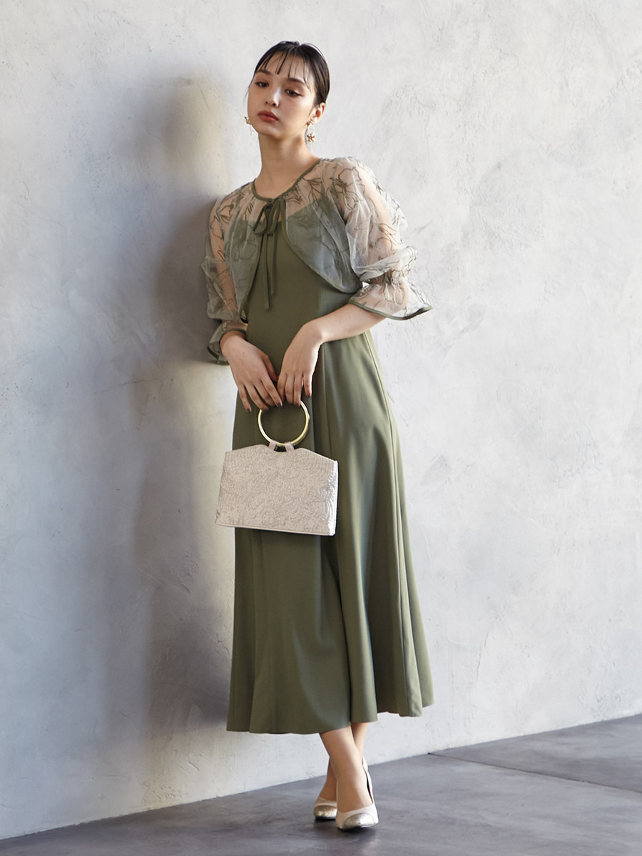 試着キャンペーン対象】2WAY線描フラワー刺繍ボレロセットドレス(S