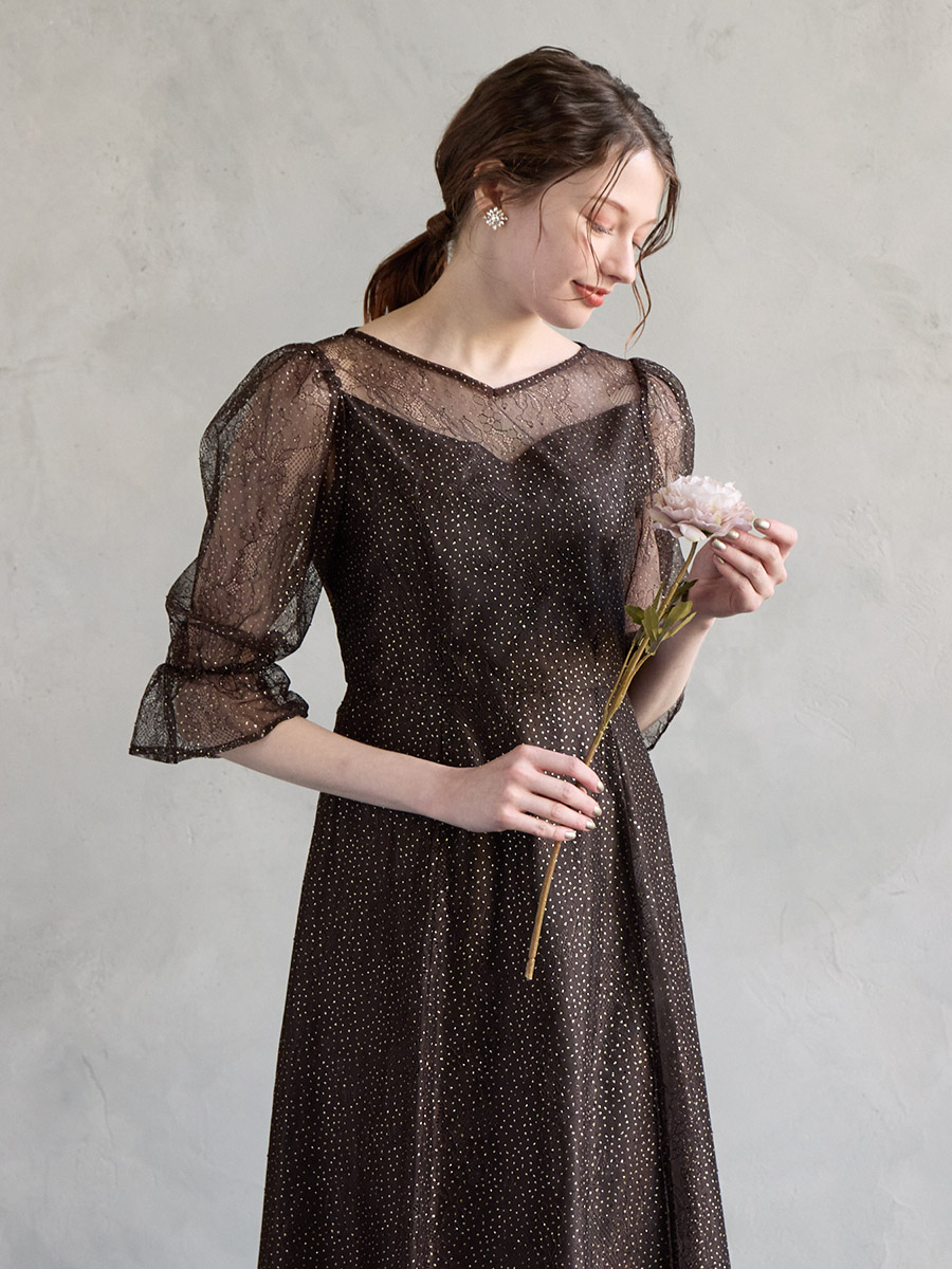 試着キャンペーン対象】グリッターレースフィット&フレアドレス(S