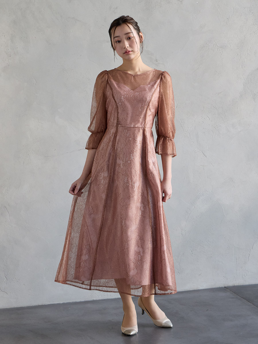 試着キャンペーン対象】グリッターレースフィット&フレアドレス(S