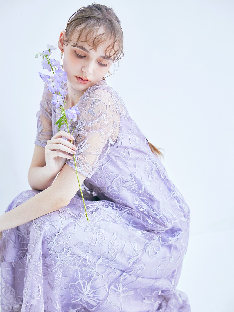 試着キャンペーン対象】ビオラモチーフスパンコール刺繍バックシャン