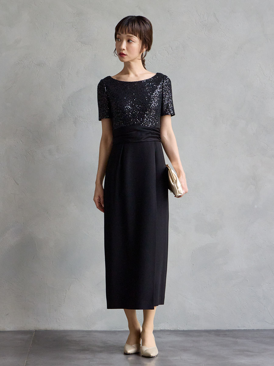 WEB/Aimer Acret店限定】スパンコールタイトラインドレス(M ブラック