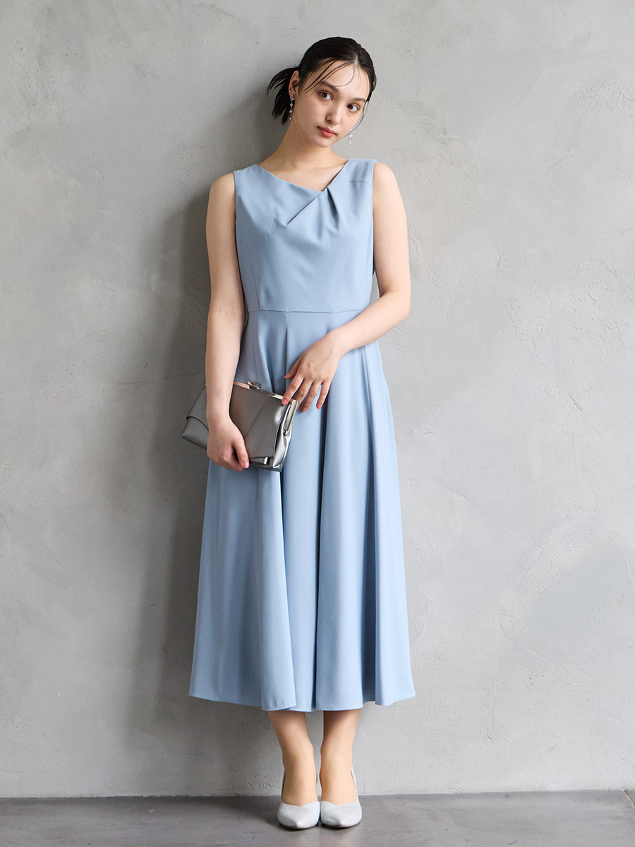 アシンメトリーネックフレアラインドレス(M ローズ): AIMER | エメ