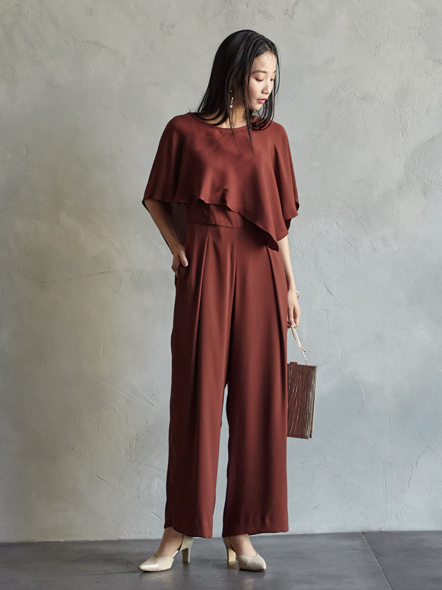 ケープ付ストレートパンツオールインワン(M ブラック): AIMER | エメ