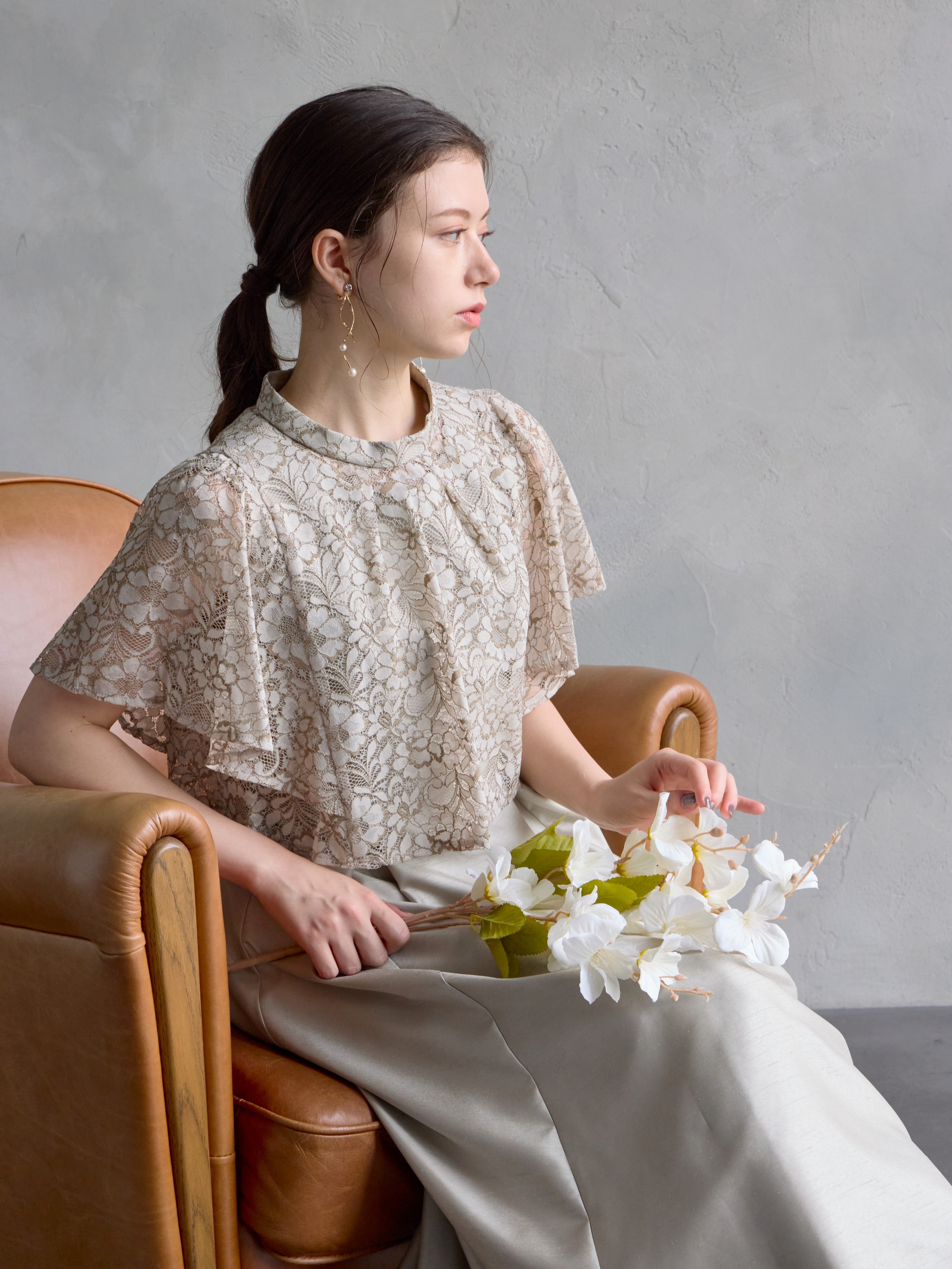 レースブラウス付シャンタンフィット＆フレアドレス｜パーティードレス