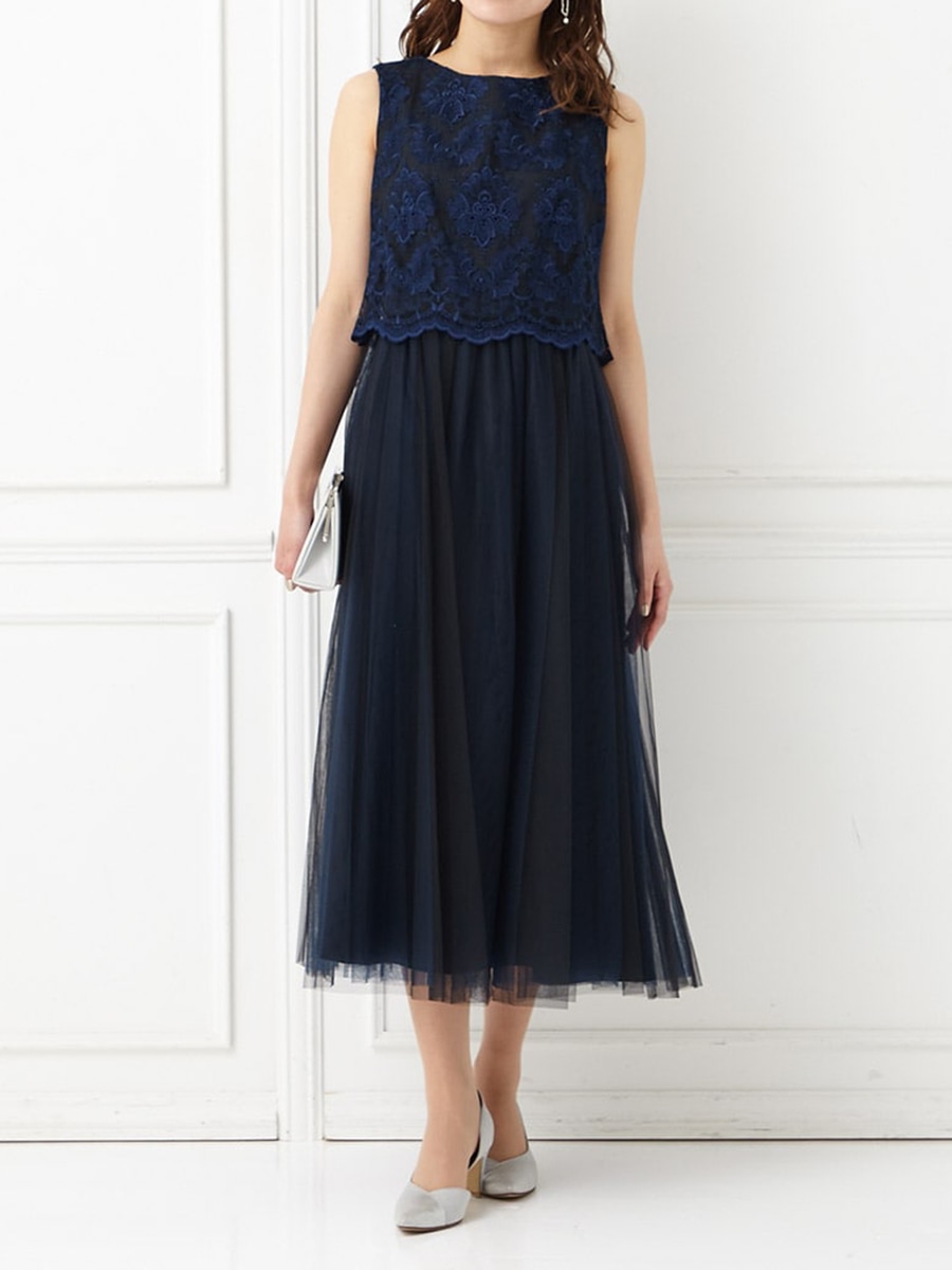 刺繍レースチュールフレアドレス｜パーティードレスの通販AIMER（エメ