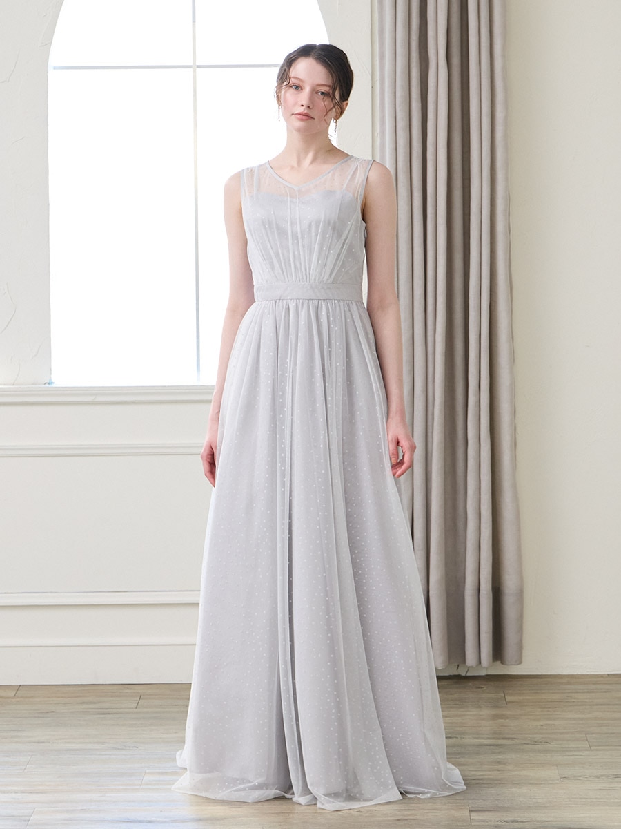 グリッタードットチュールロングドレス(M ライトグレー): AIMER | エメ