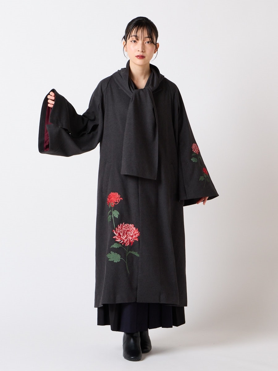 乱菊刺繍ストールロングコート(FREE チャコールグレー): ふりふ