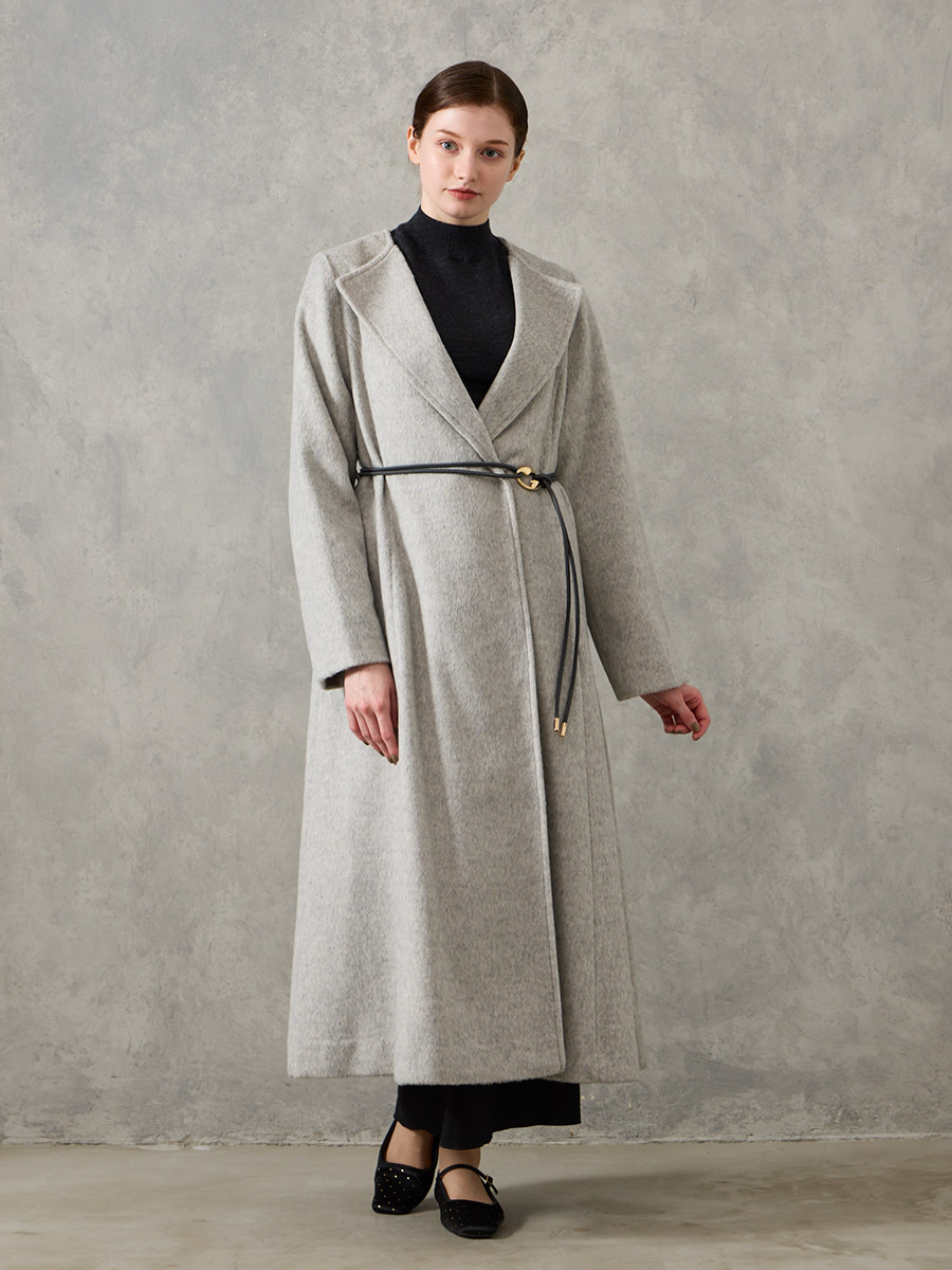 メランジウールライクニュアンスバックルベルトロングコート(M ライト