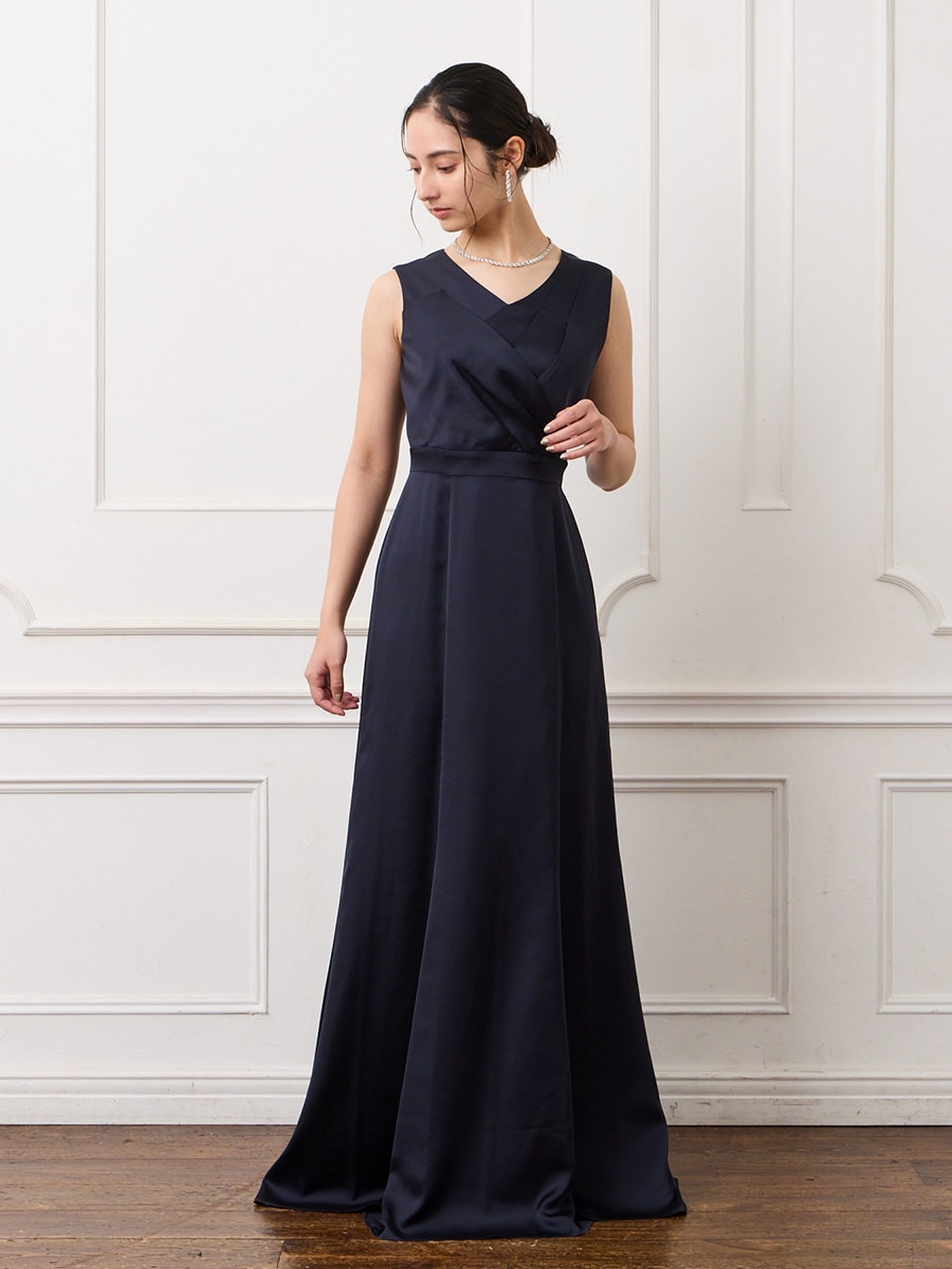 タックデザインサテンロングドレス(M ダルブルー): AIMER | エメ