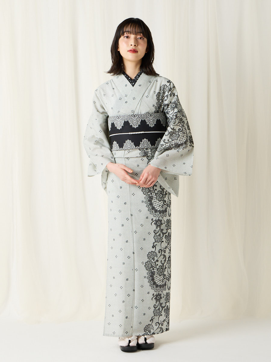 残りわずか】浴衣単品「 片寄せレース 」(FREE ライトグレー): ふりふ