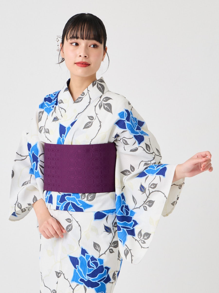 ふりふ 浴衣 「市松に菊花」 ロイヤルブルー 帯セットWEB限定】浴衣3点