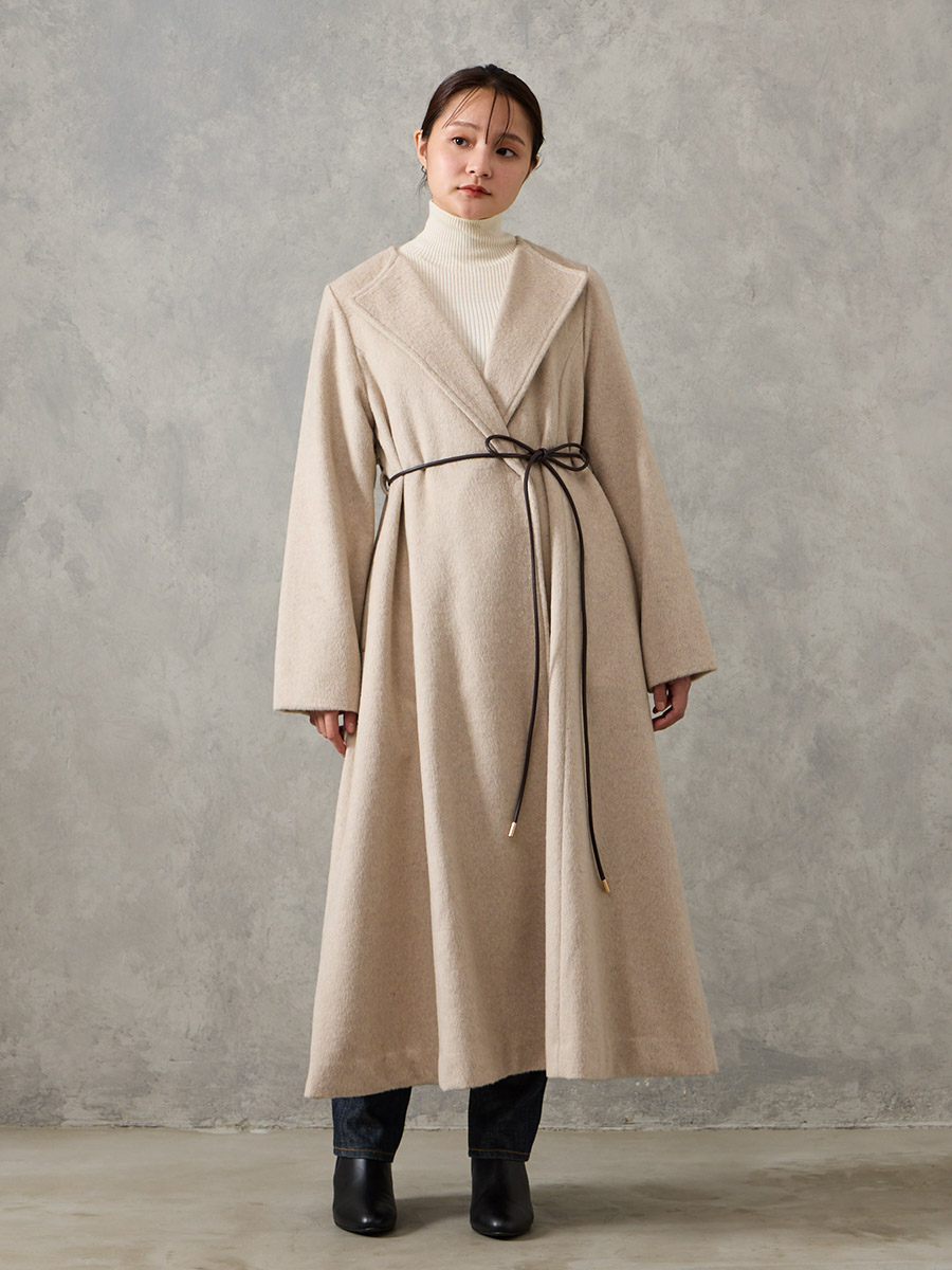 メランジウールライクニュアンスバックルベルトロングコート(M ライト