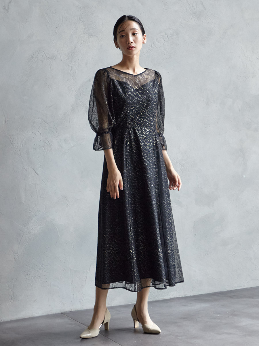 試着キャンペーン対象】グリッターレースフィット&フレアドレス(S