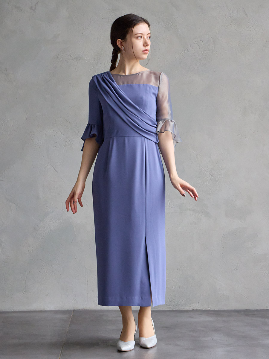 WEB/Aimer Acret店限定】アシンメトリー袖付きIラインドレス(M レンガ